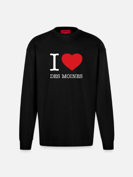 I LOVE DES MOINES - Heavyweight Oversized Organic Longsleeve Shirt Made in EU - SOLID BLACK