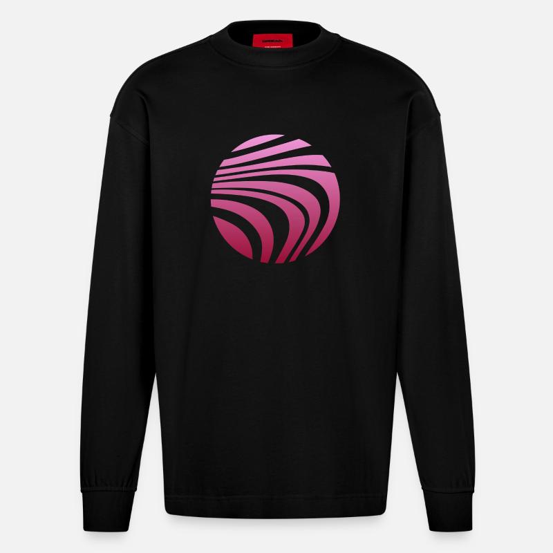 Psychedelic Pattern Pink Gradient - Heavyweight Oversized Organic Longsleeve Shirt Made in EU - SOLID BLACK