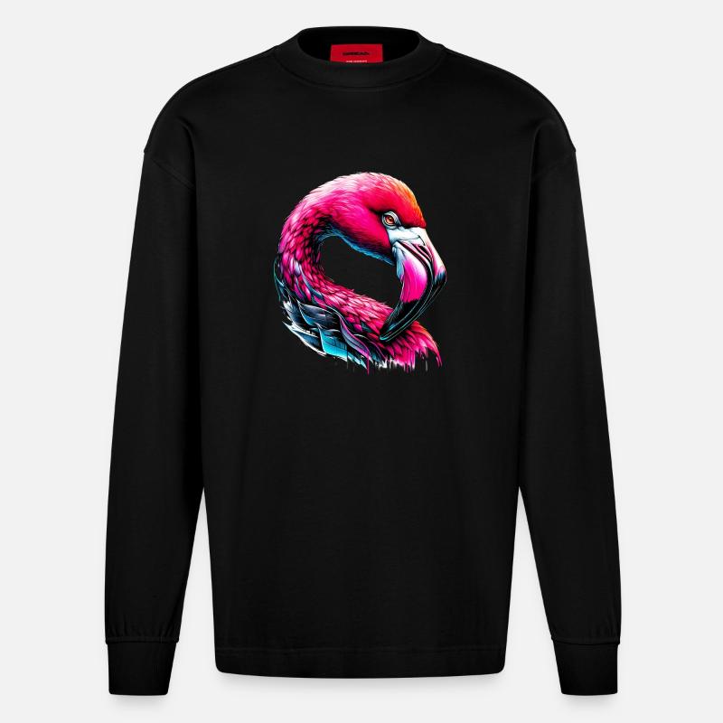 Flamingo - Heavyweight Oversized Organic Langarmshirt Made in EU - SOLID BLACK