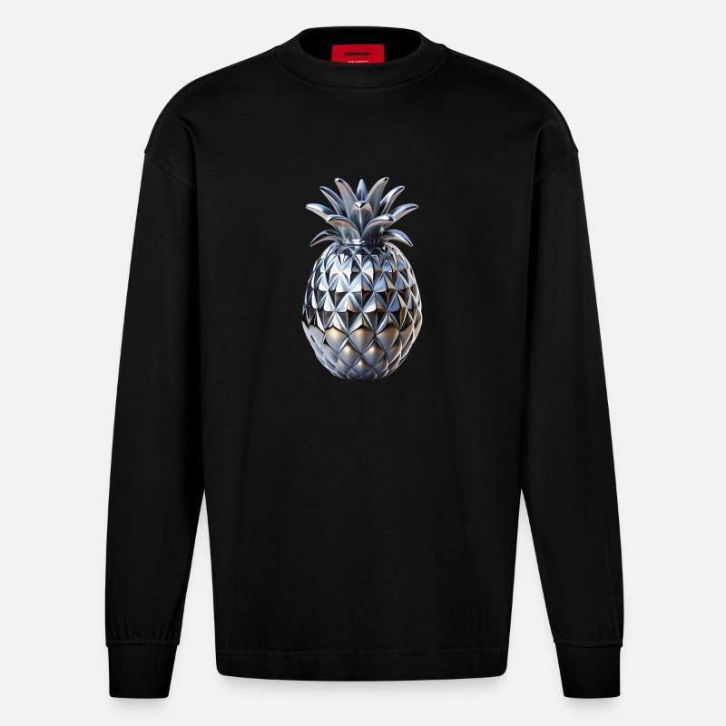 Chrom Ananas - Heavyweight Oversized Organic Langarmshirt Made in EU - SOLID BLACK