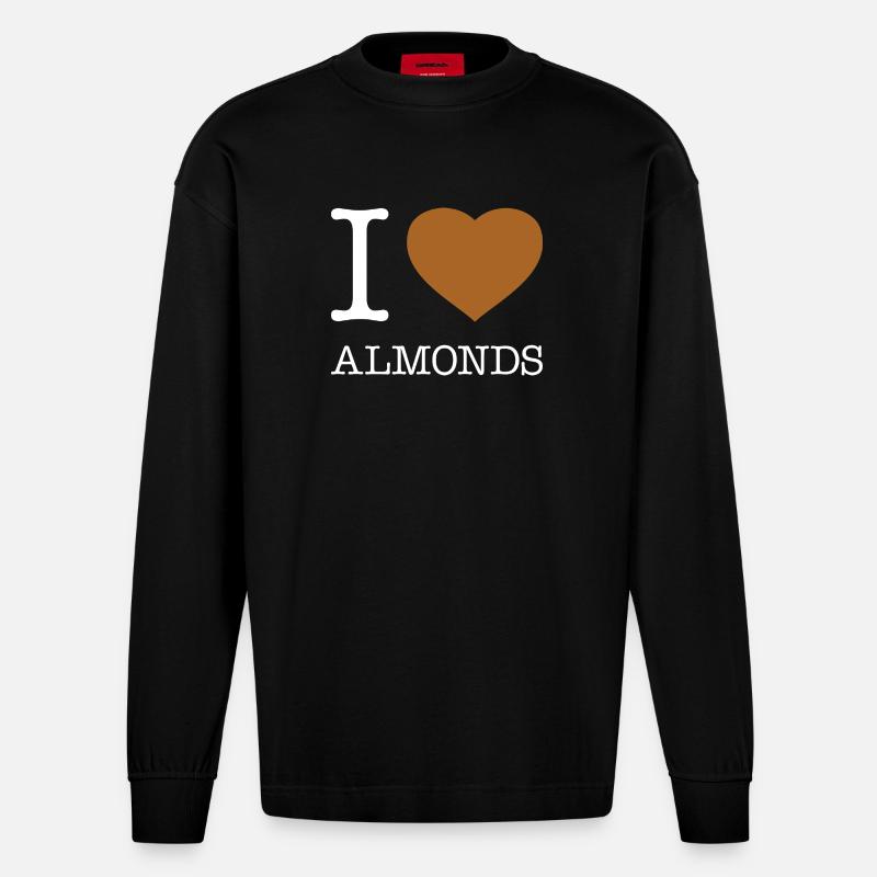 I LOVE ALMONDS - Heavyweight Oversized Organic Langarmshirt Made in EU - SOLID BLACK