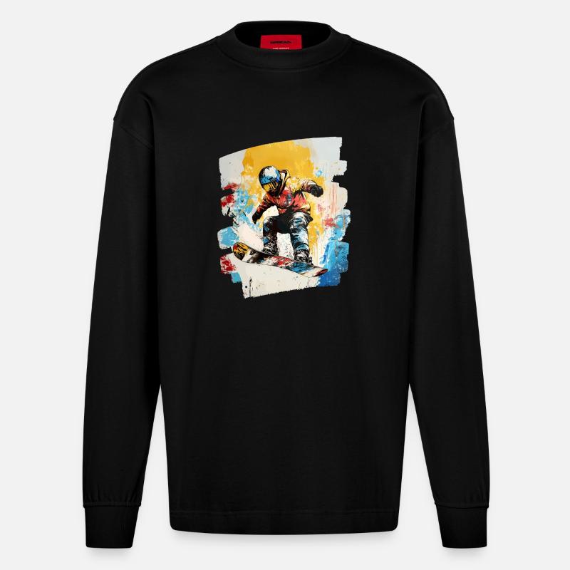 Snowboarder Pulverschnee - Heavyweight Oversized Organic Langarmshirt Made in EU - SOLID BLACK