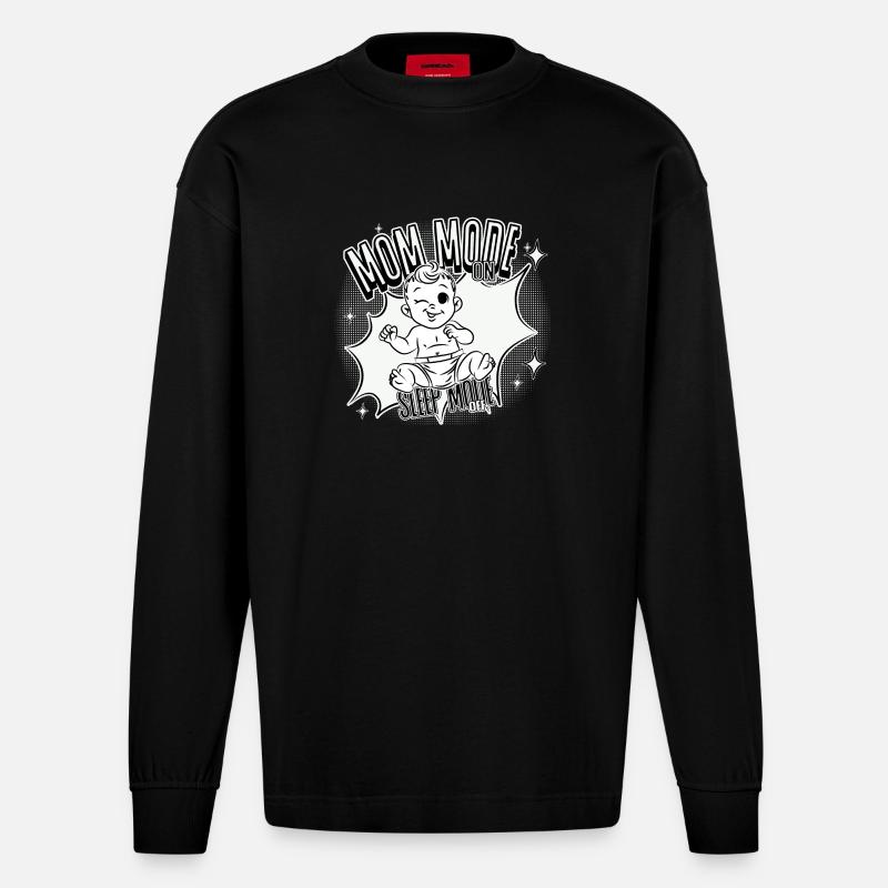 Mode Maman Activé – Mode veille désactivé - Manches longues bio épais oversize fabriqué en UE - SOLID BLACK