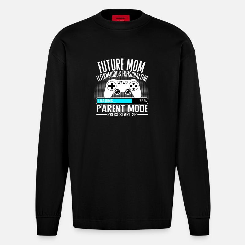 Mama lädt… Bitte warten! - Heavyweight Oversized Organic Langarmshirt Made in EU - SOLID BLACK