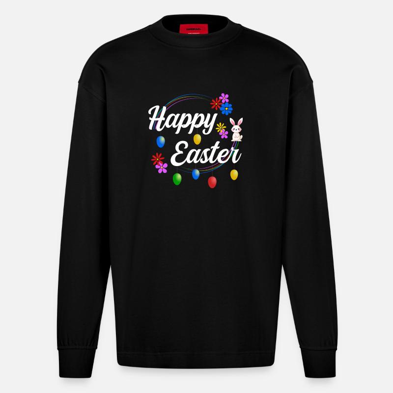 Happy Easter - Heavyweight Oversized Organic Langarmshirt Made in EU - SOLID BLACK