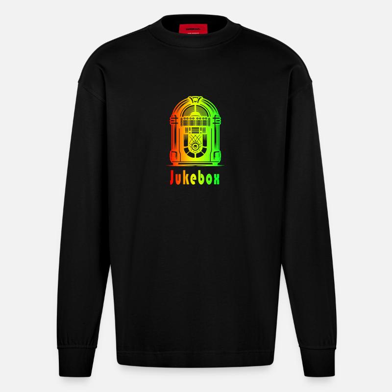 Retro Jukebox – Rainbow Vibes - Heavyweight Oversized Organic Langarmshirt Made in EU - SOLID BLACK