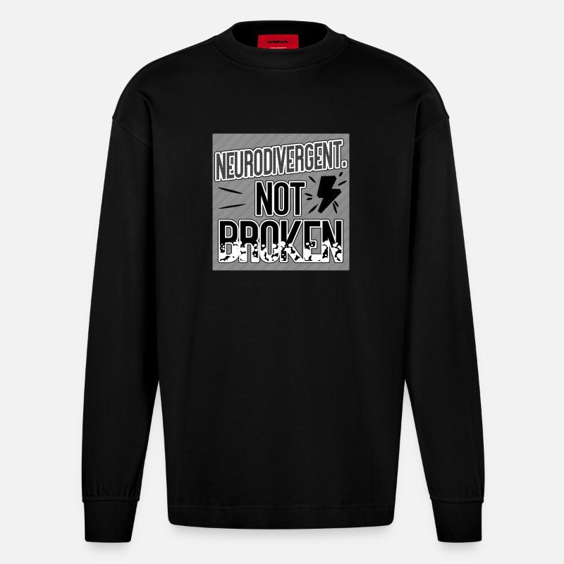 Neurodivergent Not Broken – Neurodiversity Pride - Heavyweight Oversized Organic Langarmshirt Made in EU - SOLID BLACK