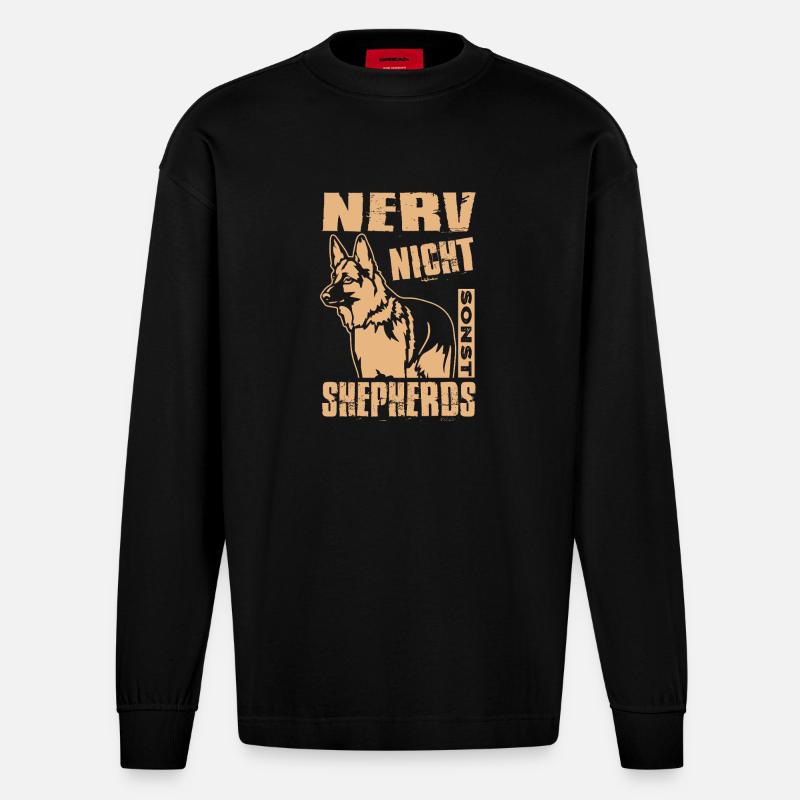Schäferhund Geschenke Hund Herrchen Gassi - Heavyweight Oversized Organic Langarmshirt Made in EU - SOLID BLACK