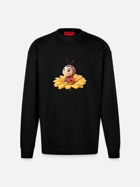 Cute ladybug on a flower - Heavyweight Oversized Organic Longsleeve Shirt Made in EU - SOLID BLACK