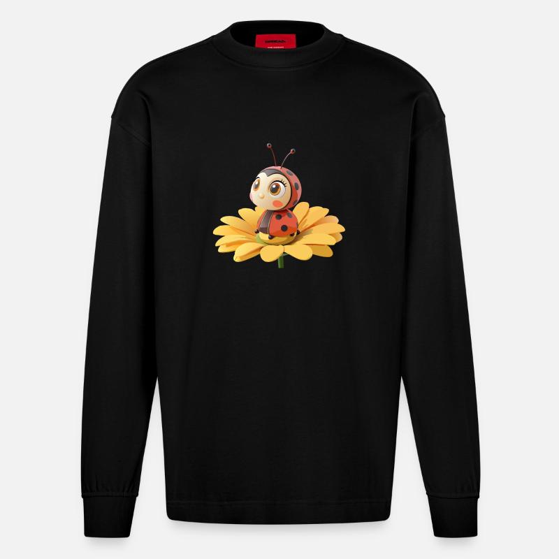 Cute ladybug on a flower - Heavyweight Oversized Organic Longsleeve Shirt Made in EU - SOLID BLACK
