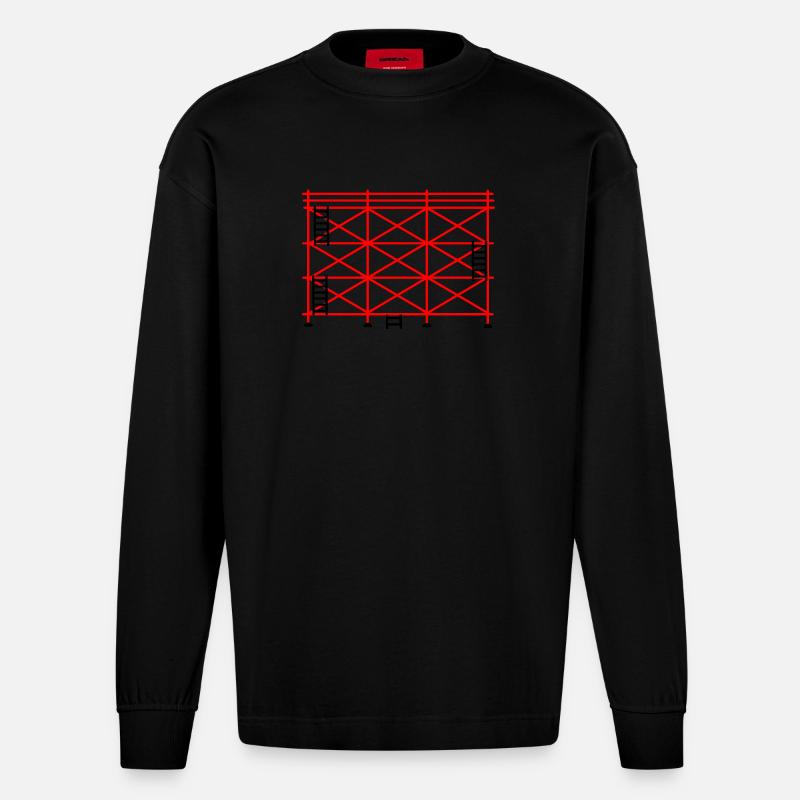 Rotes Gerüst mit schwarzer Stufenkonstruktion - Heavyweight Oversized Organic Langarmshirt Made in EU - SOLID BLACK