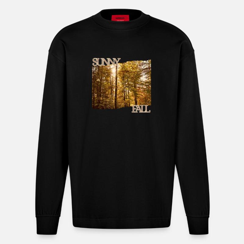 Sunny Fall - Herbstsonne im Wald - Heavyweight Oversized Organic Langarmshirt Made in EU - SOLID BLACK