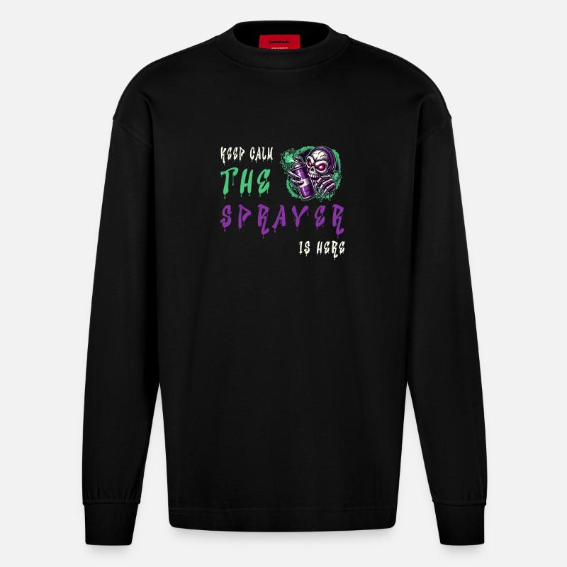 Keep Calm – The Sprayer - Heavyweight Oversized Organic Langarmshirt Made in EU - SOLID BLACK