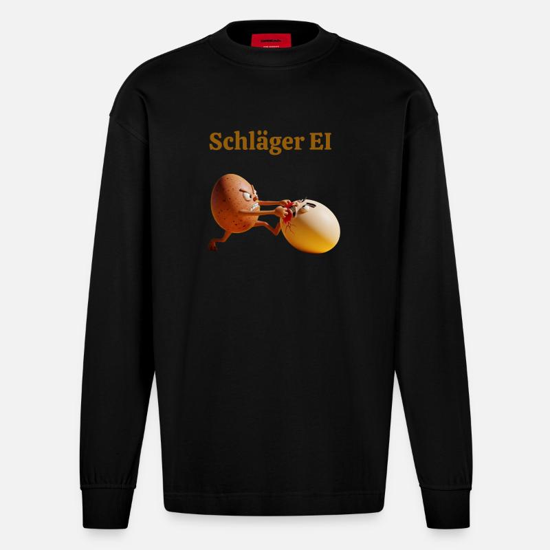 Schläger Ei – Lustiger Eierkampf - Heavyweight Oversized Organic Langarmshirt Made in EU - SOLID BLACK