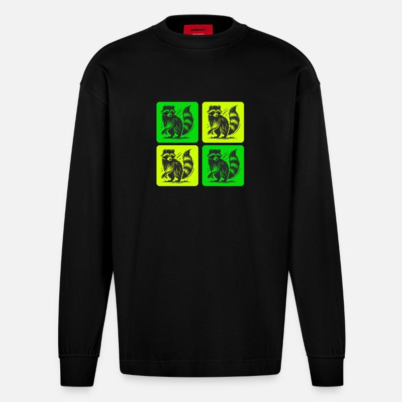 Stylischer Waschbär Retro Design - Heavyweight Oversized Organic Langarmshirt Made in EU - SOLID BLACK