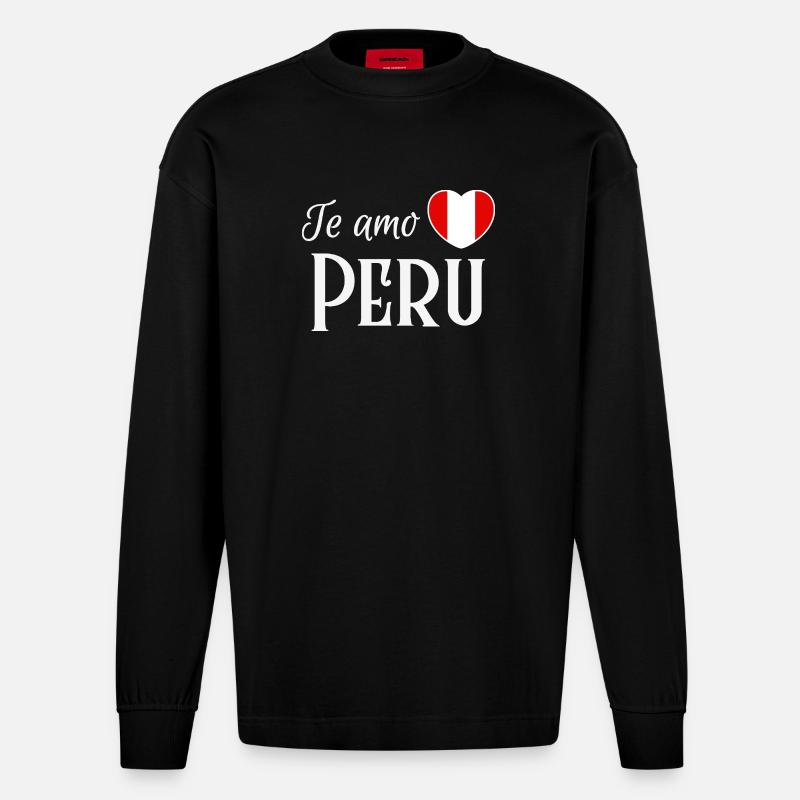 Ich liebe dich, Peru, peruanischer Stolz - Heavyweight Oversized Organic Langarmshirt Made in EU - SOLID BLACK