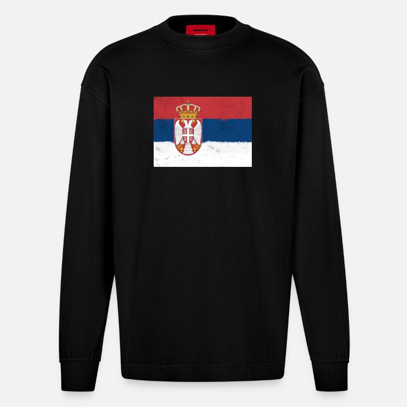Drapeau de la Serbie - Manches longues bio épais oversize fabriqué en UE - SOLID BLACK