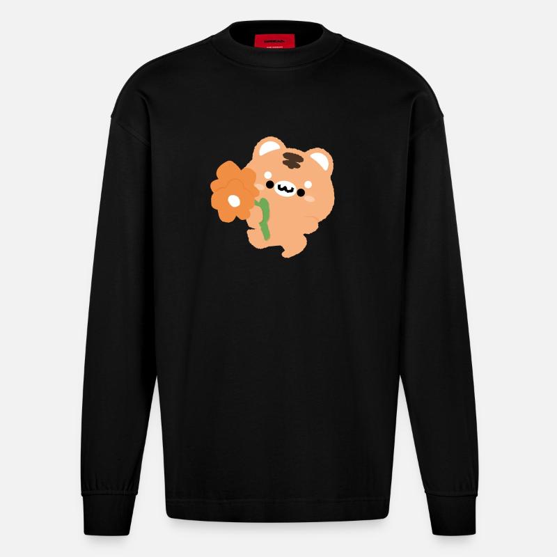 Romantischer Tiger - Heavyweight Oversized Organic Langarmshirt Made in EU - SOLID BLACK