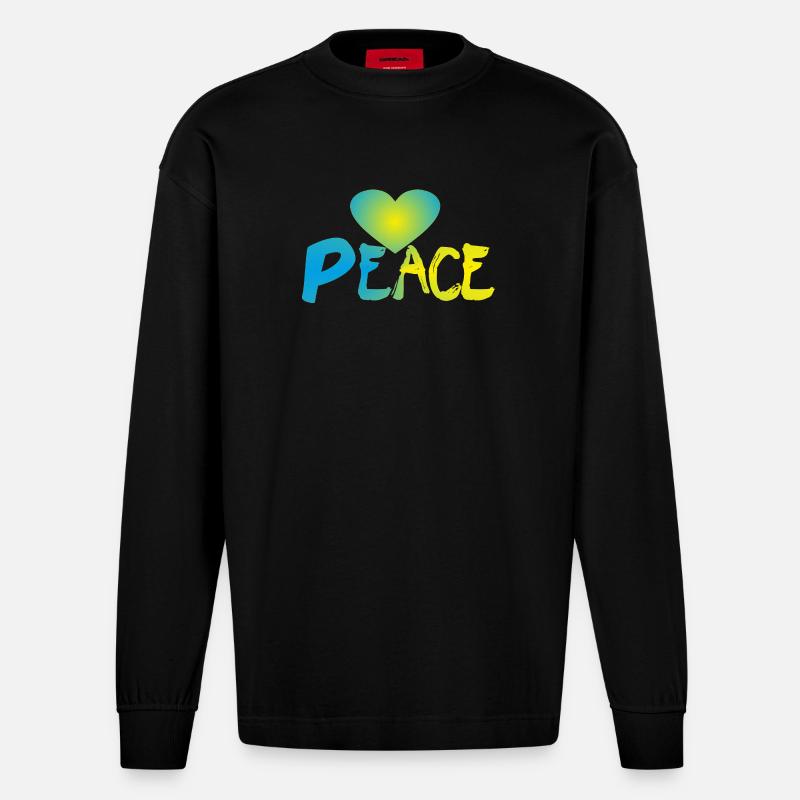 Peace Herz Frieden Friedenszeichen - Heavyweight Oversized Organic Langarmshirt Made in EU - SOLID BLACK