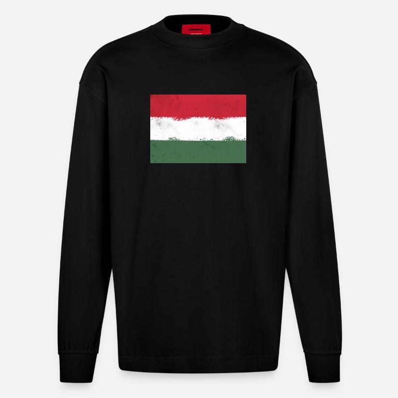 Drapeau de la Hongrie - Manches longues bio épais oversize fabriqué en UE - SOLID BLACK