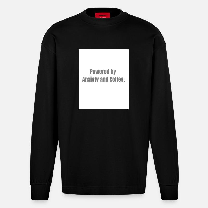 Angst + Kaffee – Überlebens-Kombination - Heavyweight Oversized Organic Langarmshirt Made in EU - SOLID BLACK