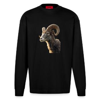 Bélier mouflon Bélier Mouton sauvage Mouton mâle - Manches longues bio épais oversize fabriqué en UE - SOLID BLACK - Devant