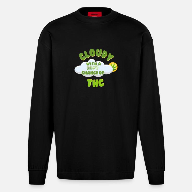 Conception de célébration du THC nuageux - Manches longues bio épais oversize fabriqué en UE - SOLID BLACK