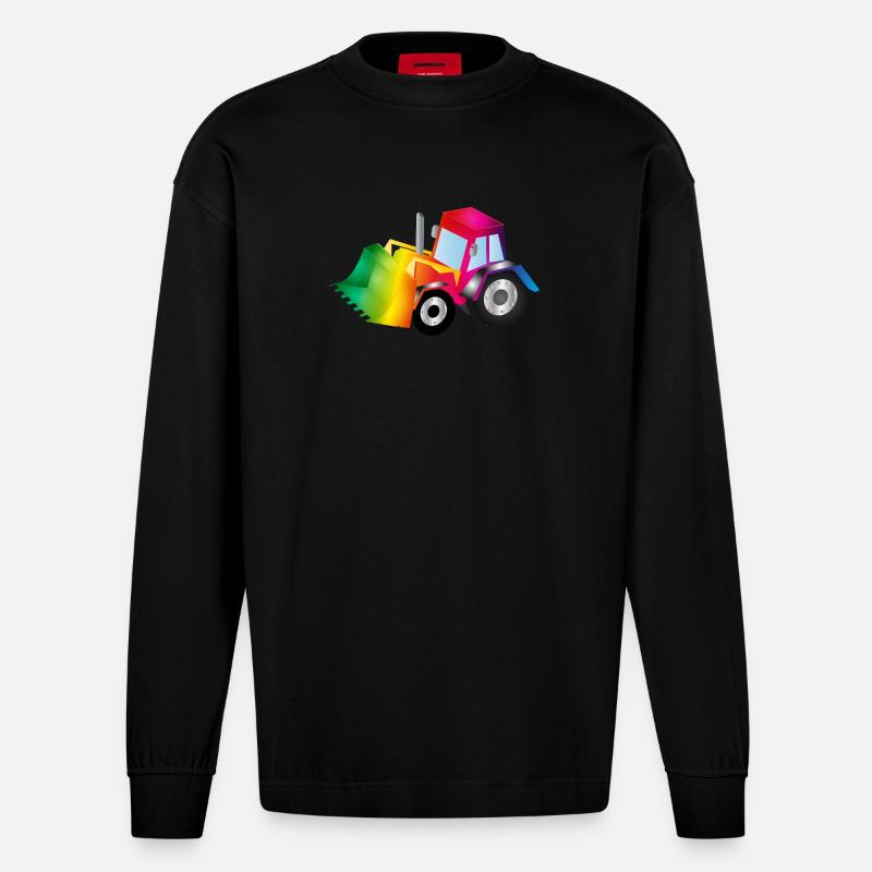 Regenbogen-Bagger voller Farbenfreude - Heavyweight Oversized Organic Langarmshirt Made in EU - SOLID BLACK