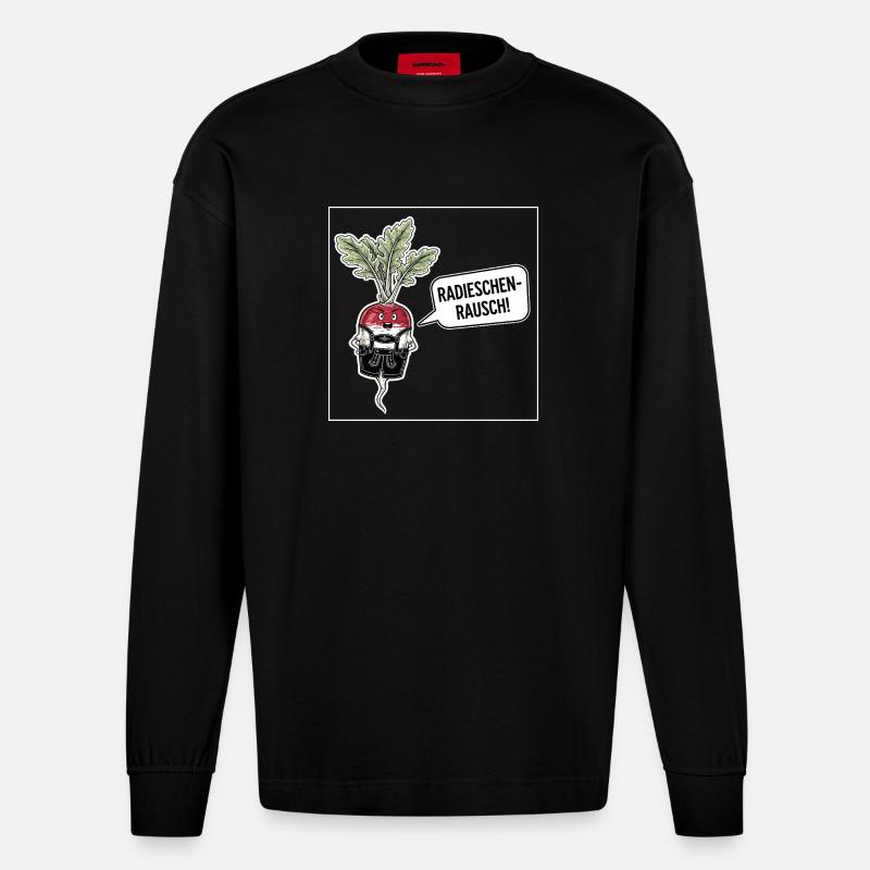 Radieschen-Rausch ! - Heavyweight Oversized Organic Langarmshirt Made in EU - SOLID BLACK