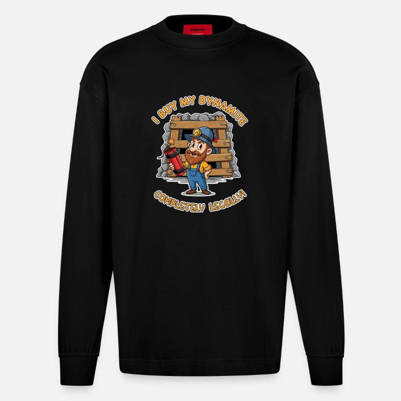 Dynamit-Miner ! - Heavyweight Oversized Organic Langarmshirt Made in EU - SOLID BLACK