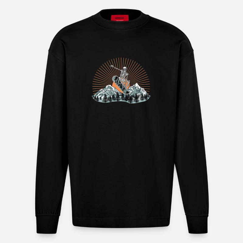 Kallio Surf Skelett Design - Heavyweight Oversized Organic Langarmshirt Made in EU - SOLID BLACK