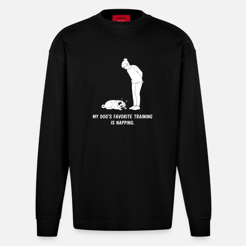 Hundetraining Nickerchen - Heavyweight Oversized Organic Langarmshirt Made in EU - SOLID BLACK