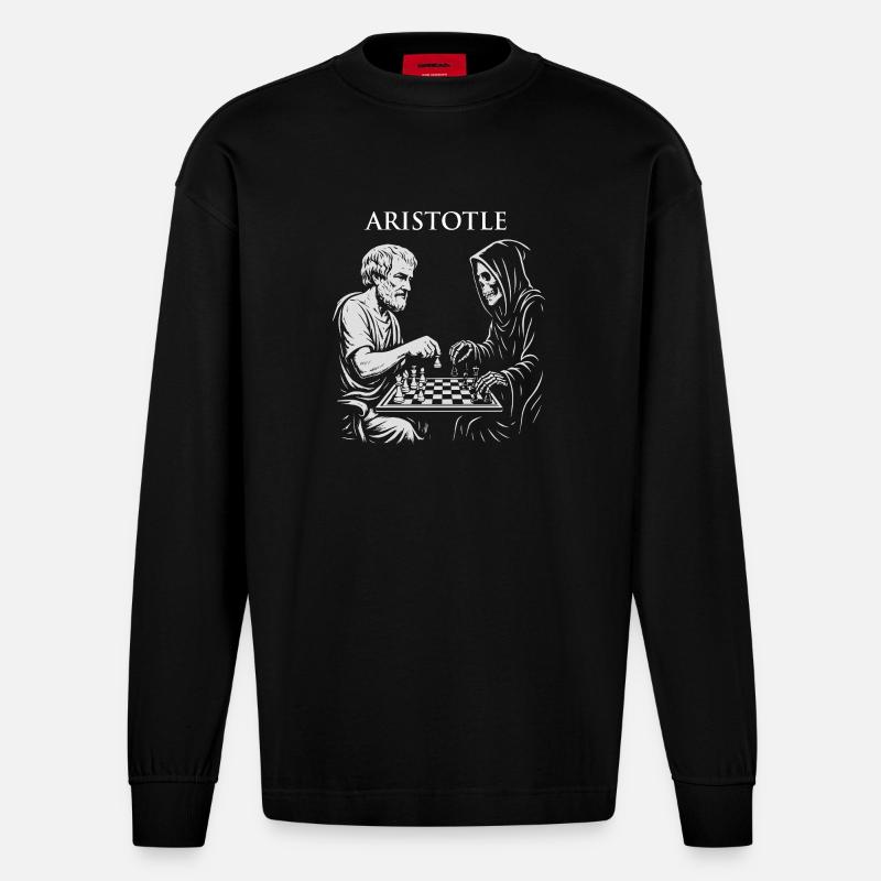 Aristoteles und grimmiger Raper Schachillustration - Heavyweight Oversized Organic Langarmshirt Made in EU - SOLID BLACK