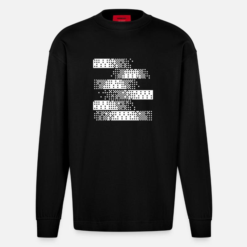 Abstraktes digitales Pixelmuster - Heavyweight Oversized Organic Langarmshirt Made in EU - SOLID BLACK