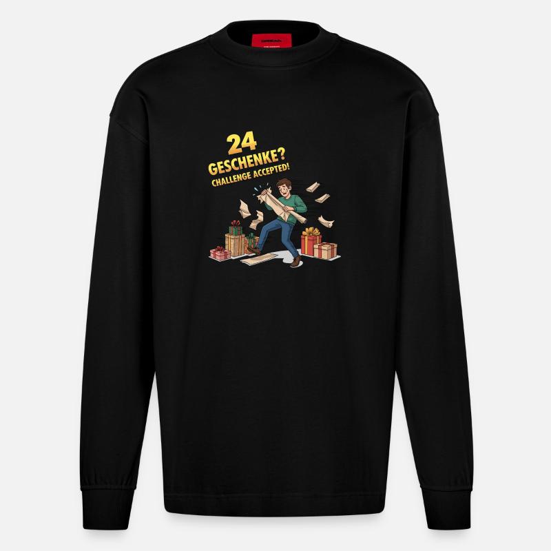 24 Geschenke? Challenge Accepted ! - Heavyweight Oversized Organic Langarmshirt Made in EU - SOLID BLACK
