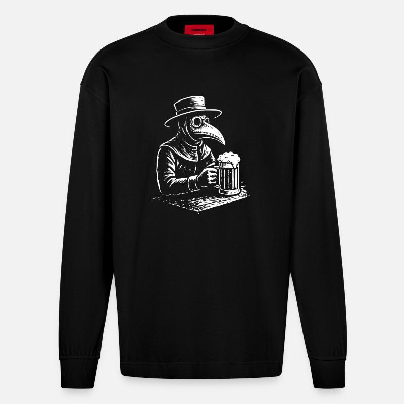 Pestdoktor Cheers Design - Heavyweight Oversized Organic Langarmshirt Made in EU - SOLID BLACK