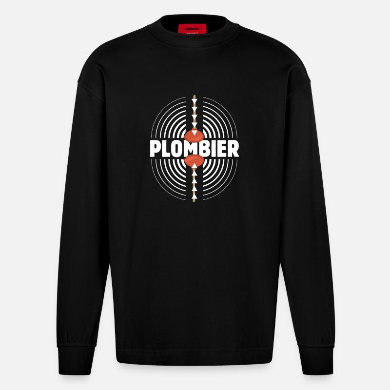 Retro Saugnapf Klempner - Heavyweight Oversized Organic Langarmshirt Made in EU - SOLID BLACK