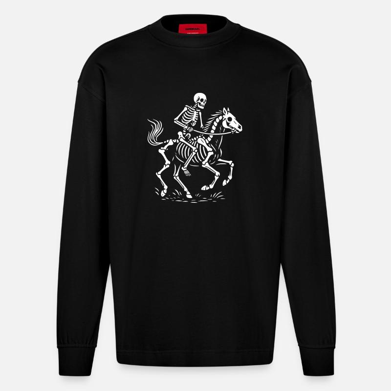 Ätherischer Skelettreiter Illustration - Heavyweight Oversized Organic Langarmshirt Made in EU - SOLID BLACK