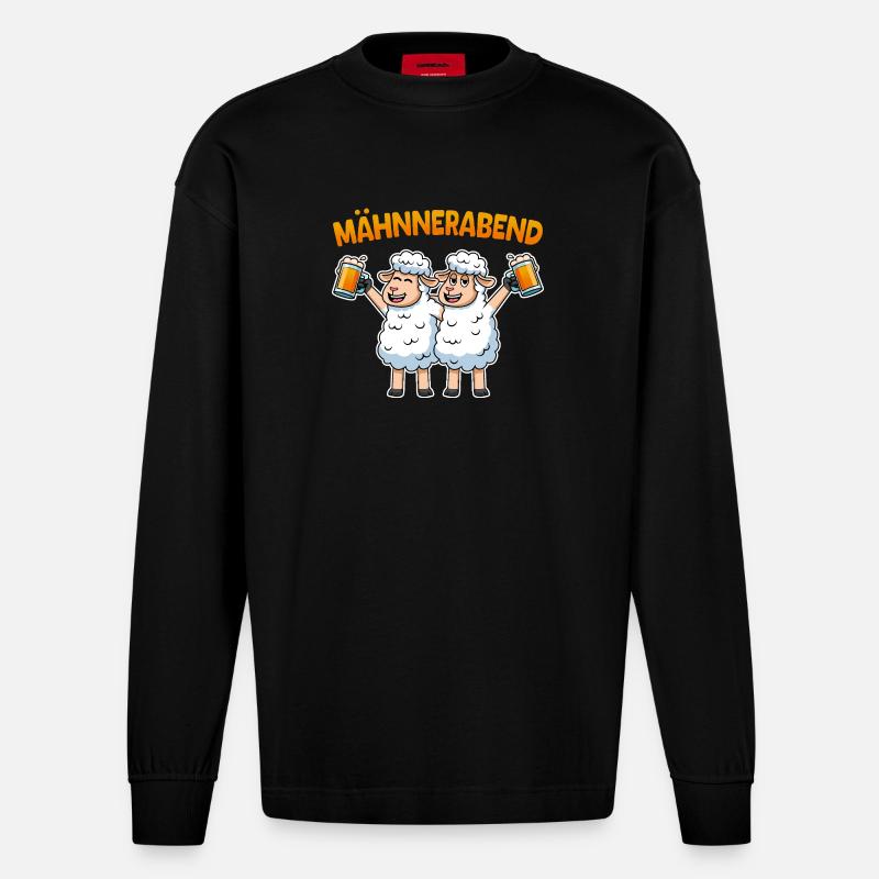 Schafe Männerabend Bier Schaf Mähnnerabend - Heavyweight Oversized Organic Langarmshirt Made in EU - SOLID BLACK