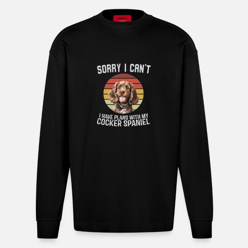 Cocker Spaniel Citation humoristique Design - Manches longues bio épais oversize fabriqué en UE - SOLID BLACK