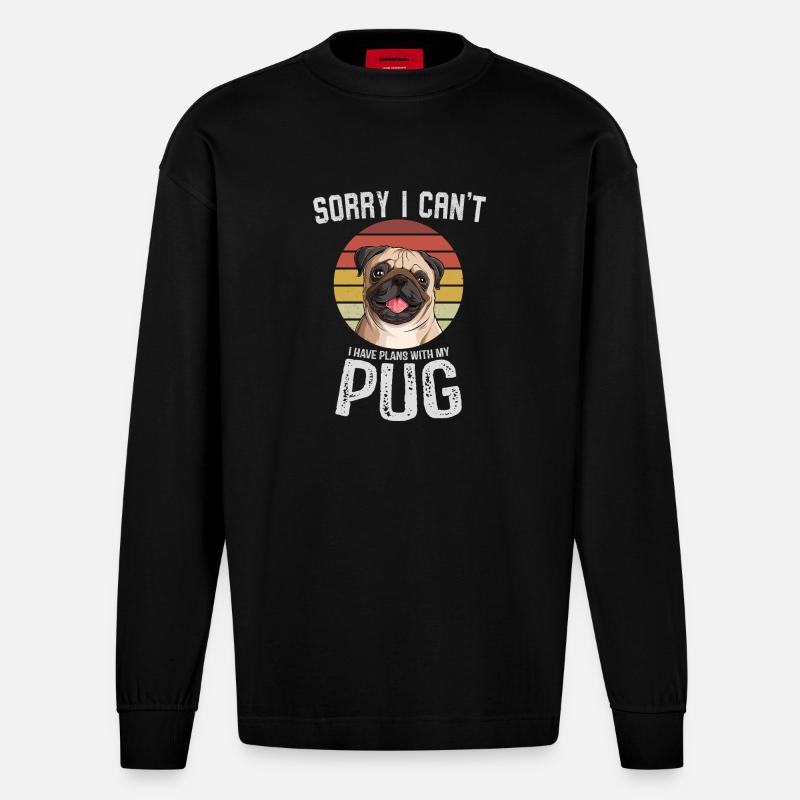 Humorvoller Mops mit Textdesign - Heavyweight Oversized Organic Langarmshirt Made in EU - SOLID BLACK