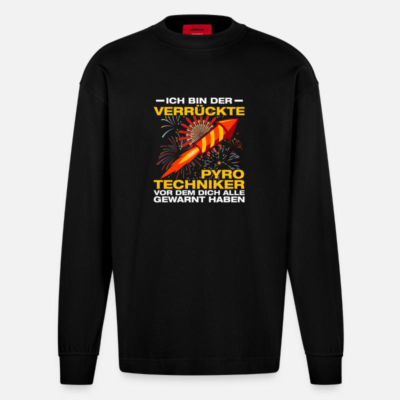 Crazy pyrotechnics fireworks - Heavyweight Oversized Organic Longsleeve Shirt Made in EU - SOLID BLACK