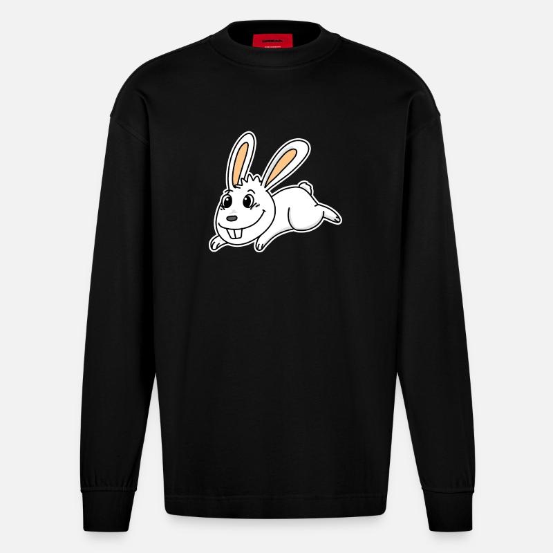 Mignon lapin illustration lapin blanc - Manches longues bio épais oversize fabriqué en UE - SOLID BLACK