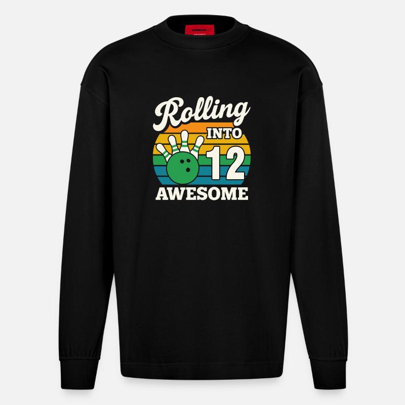 Rolling Into 12s Bowling Celebration - Heavyweight Oversized Organic Longsleeve Shirt Made in EU - SOLID BLACK