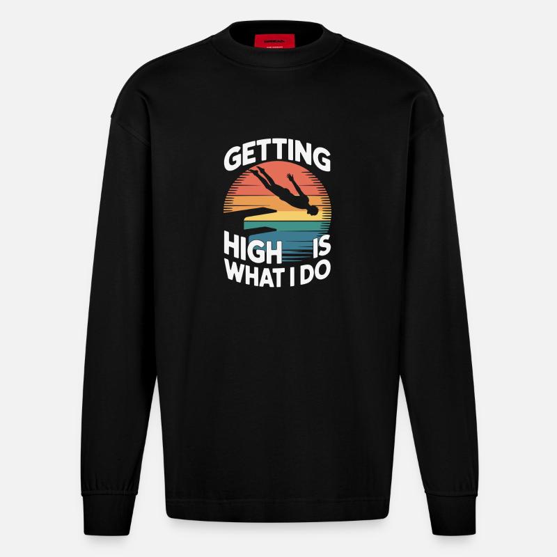 Kunstspringen Turmspringer Sprungbrett - Heavyweight Oversized Organic Langarmshirt Made in EU - SOLID BLACK
