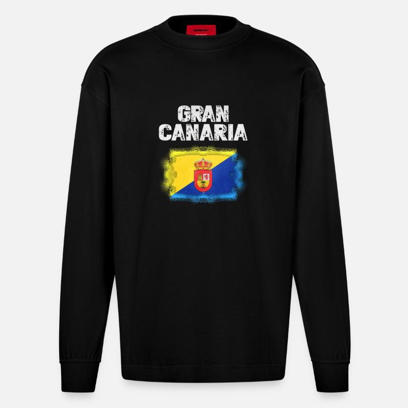Gran Canaria Flag Design - Heavyweight Oversized Organic Langarmshirt Made in EU - SOLID BLACK