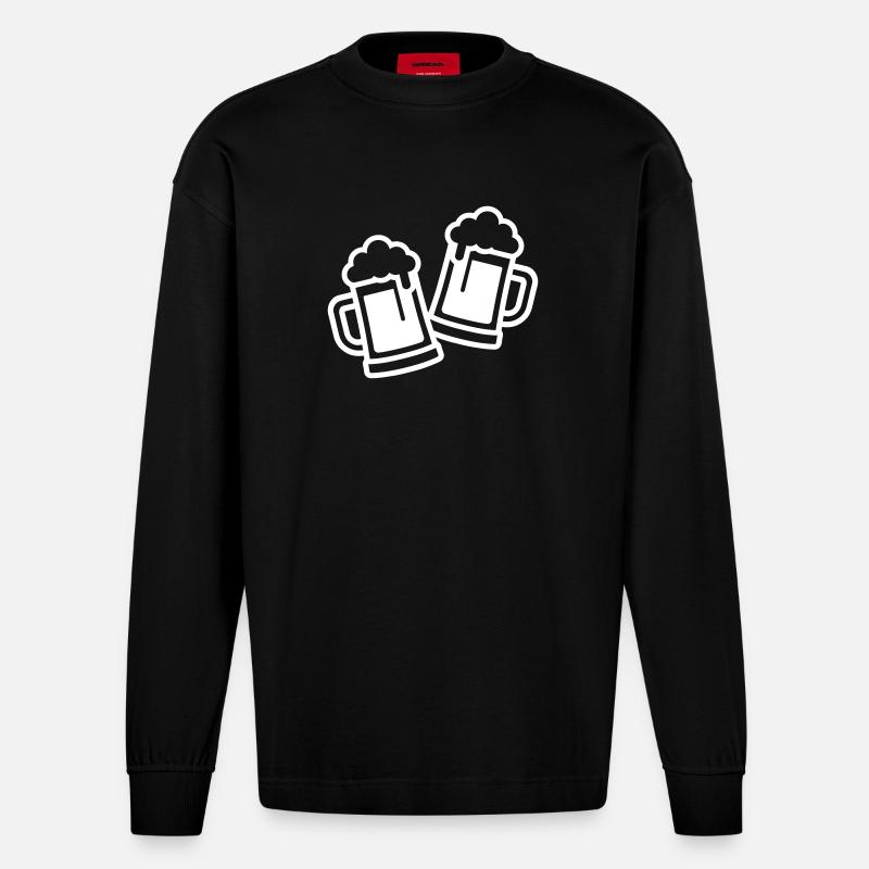 Verre à bière symbole bière - Manches longues bio épais oversize fabriqué en UE - SOLID BLACK
