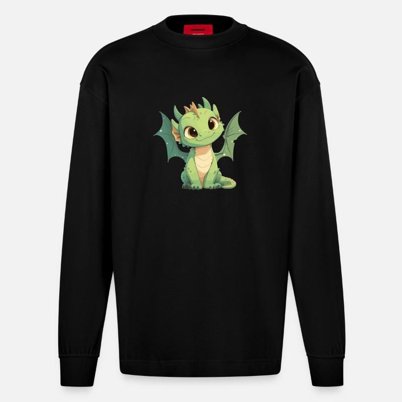 Drachen Drache - Heavyweight Oversized Organic Langarmshirt Made in EU - SOLID BLACK