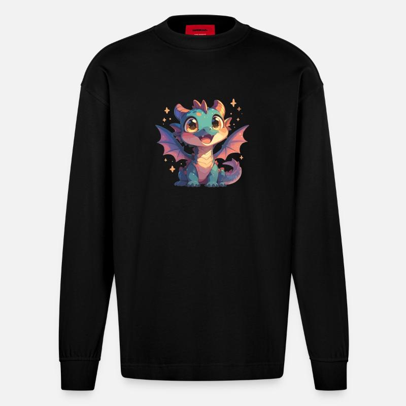 Drachen Drache - Heavyweight Oversized Organic Langarmshirt Made in EU - SOLID BLACK