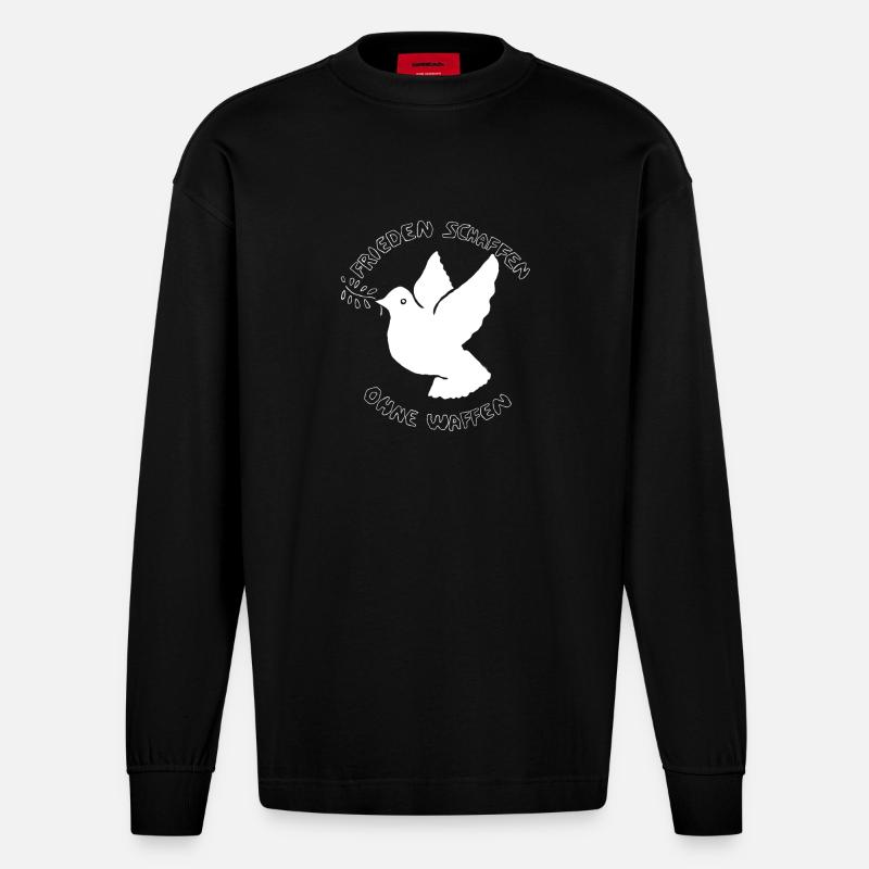 Frieden Schaffen: Friedenshoffnung auf Taube - Heavyweight Oversized Organic Langarmshirt Made in EU - SOLID BLACK